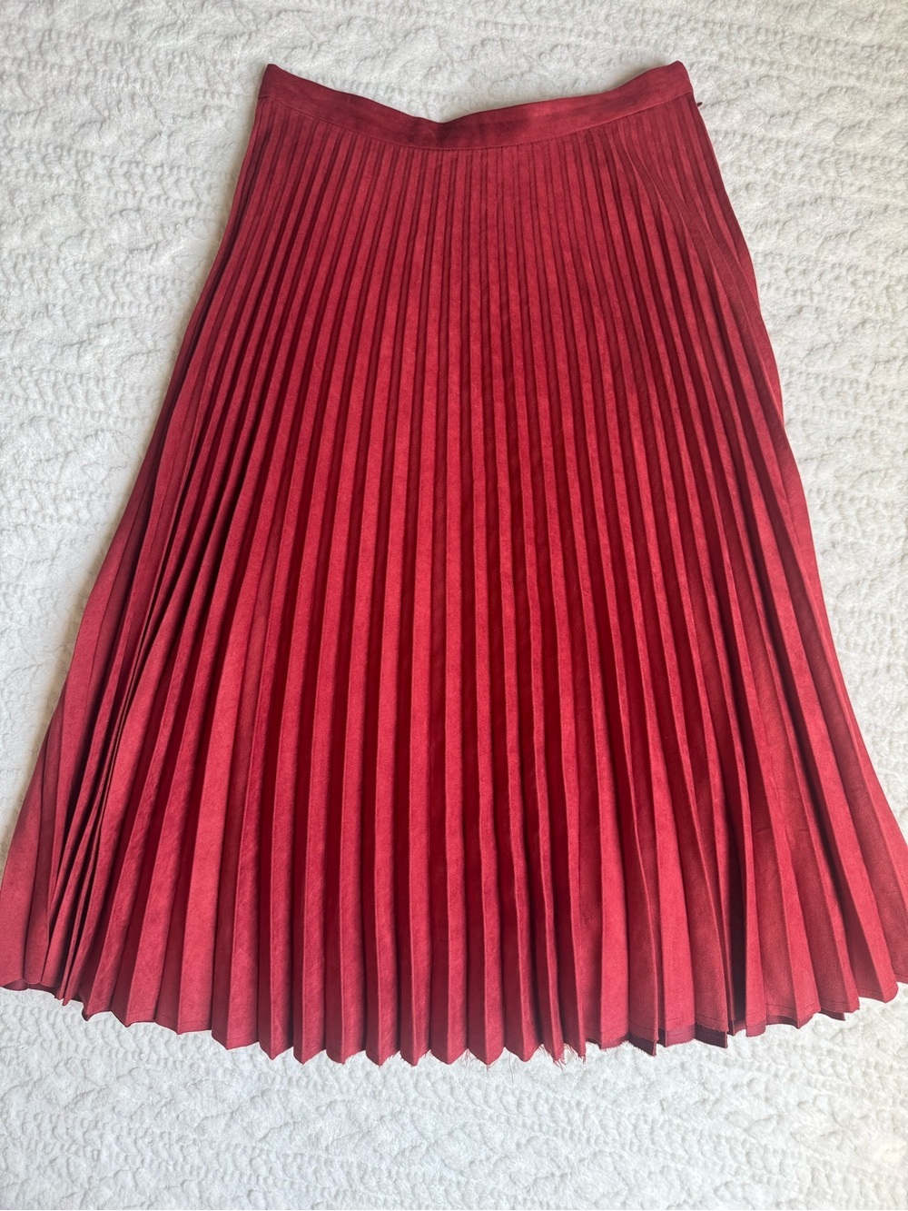 Mango Suit Rust Red Faux Suede Pleated Midi Skirt A-Line Women's Size 8